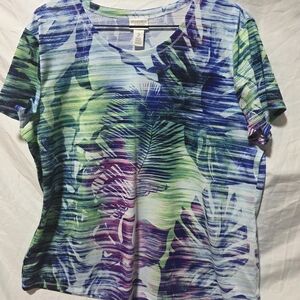 Venezia Women's Tropical Print Top - Blue and Green